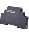 Ultra Slim DIN Rail Power Supply 24V 15W Compact Cabinet Adapter showing back view with labels and ventilation slots.