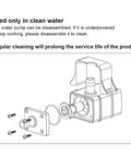 Two Pack DC 12V Mini Submersible Water Pump assembly diagram detailing parts for aquarium fish tank hydroponics use