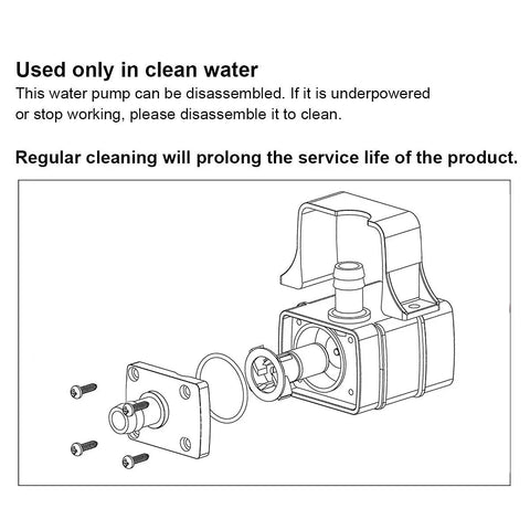 Two Pack DC 12V Mini Submersible Water Pump assembly diagram detailing parts for aquarium fish tank hydroponics use