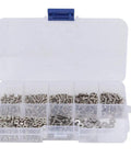 Open case displaying 360-Piece M2.5 Hex Screw Bolt Nut Washer Set, Corrosion Resistant Stainless Steel Fasteners Kit With Organized Storage Box.