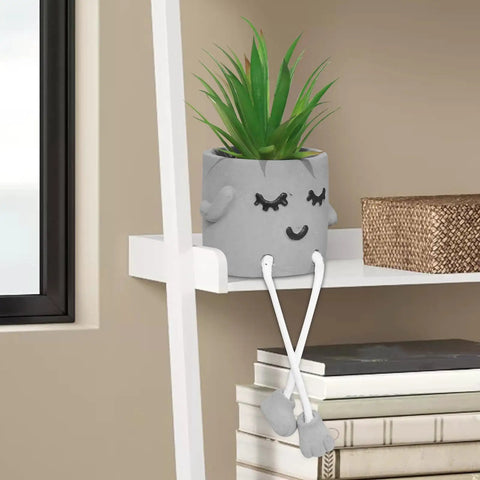 Small Artificial Plant In Cement Pot With Hanging Leg For Home Office Decor Realistic Faux Succulents On Shelf