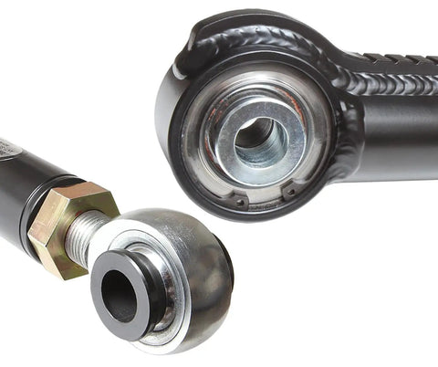 Front Track Bar For 2003 2013 Dodge Ram 2500 3500 Adjustable Lift 0 To 3 Inches Or 4 To 6 Inches With Track Bar Drop Bracket Heavy Duty Chromoly Tube CNC Bent Uniball On Frame Side Heim Joint On Axle Side Includes Sleeves For 14mm Misalignment close-up of uniball and heim joint
