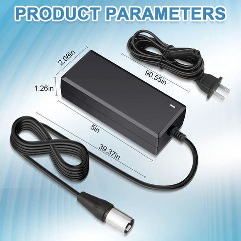 24V 2A 3 Pin XLR Electric Scooter Battery Charger For 24V Mobility Scooters AC 100 240V Input DC 24V 2A Output For Faster Charge LED Indicator Green For Charged Red For Charging Includes 3.9 Foot US Power Cord Short Circuit Protection