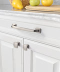 10 Pack Brushed Satin Nickel Cabinet Knobs And Pulls Set - 1-1/8 Inch Single Hole Square Drawer Handles on white cabinets ZH0011