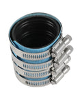 Two Inch No Hub Coupling Heavy Duty With Blue Shield For Quick Size Identification Stainless Steel Body And One Piece Elastomer Gasket