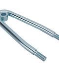 Hoop Style Steering Arm With 7 Degree Tapered Tie Rod Boss For Ford Spindles 1937 1948 Zinc Plated Steel, angled view.