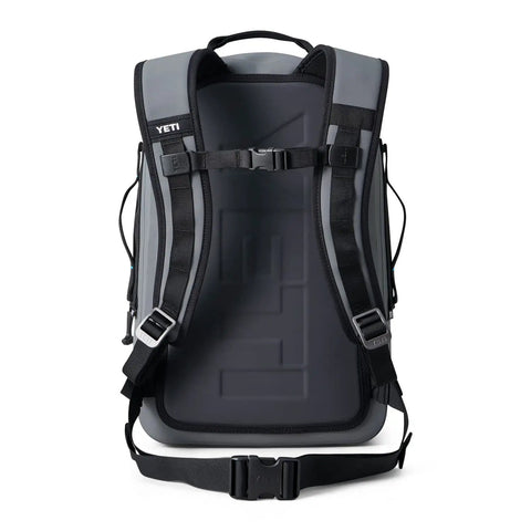 Back view of Storm Gray Panga 28 Airtight Waterproof Submersible Backpack With DryHaul Ergonomic Straps Removable Chest Belt