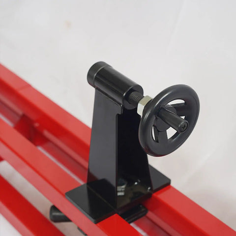 Close-up of the tool rest on the Flyrivergo 14 Inch By 40 Inch Benchtop Mini Wood Lathe Machine 370 Watt 110 Volt Power Turning Tool.
