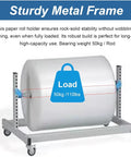 Heavy Duty Rolling Wrapping Paper Holder And Bubble Wrap Dispenser With Integrated Cutter and Smooth 360 Degree Swivel Casters plus Lockable Wheels for Rock Solid Stability to Make Packin a Total Breeze in the Workspace, showcasing sturdy metal frame capable of supporting up to 50kg.