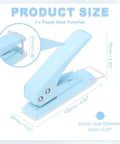1/4 Inch Hole Punch Handheld Heavy Duty Paper Puncher With Grab And Go 20 Sheet Capacity Ergonomic Grip, size details displayed