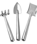 Three Piece Mini Garden Tools Set Stainless Steel Triangle Shovel Square Transplant Spade And Hand Rake Lightweight For Loose Soil
