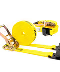 Beefy Heavy Duty Flat Hook Ratchet Straps 2 Inch by 50 Foot 2 Pack 10,000 Lbs Break Strength Hay Hauling Tie Downs, yellow straps with hooks