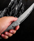 Ultra Sharp Meat Cleaver For DIY Damascus Steel Blank Blade Knife Kit in hand, showing blade detail, for hunting and camping