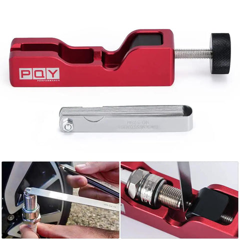 Universal Spark Plug Gap Tool With 32 Blades Steel Feeler Gauge For Most 10mm 12mm 14mm And 16mm Spark Plugs Red Aluminum Gapper Adjuster