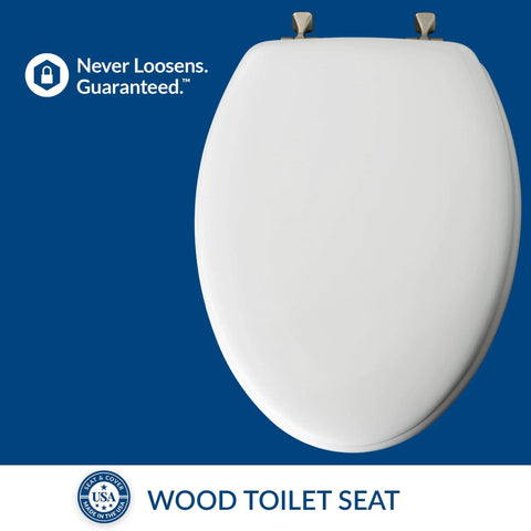 Elongated White Toilet Seat With Brushed Nickel Hinges That Never Loosens Stays Put And Secure Easy Install Durable Comfort Upgrade For Your Bath Fits Most Standard Toilets