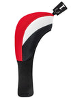 Red and black driver cover from Five Piece Golf Head Cover Set For Driver Fairways And Hybrids With Long Neck Mesh Interchangeable Number Tags 3.