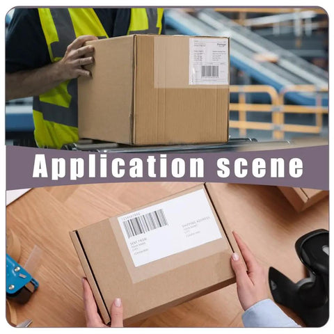 Application scene showing These Transparent Self Adhesive Planner Pockets And Shipping Label Sleeves on packages for secure document use.