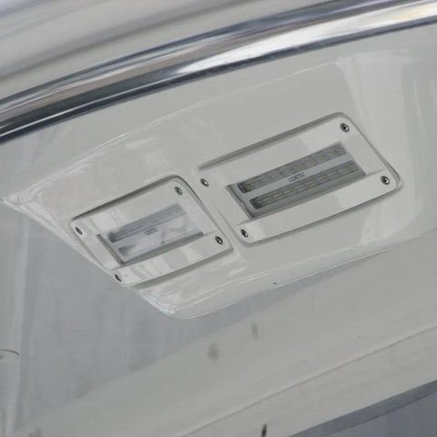 Heavy Duty Marine Flush Mount Led Wide Flood Light Broad Beam Pattern Brushed White Housing on boat ceiling