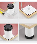 Adjustable Furniture Feet 4 Pack 50mm To 250mm White Stainless Steel Replacement Feet installed on wood surface
