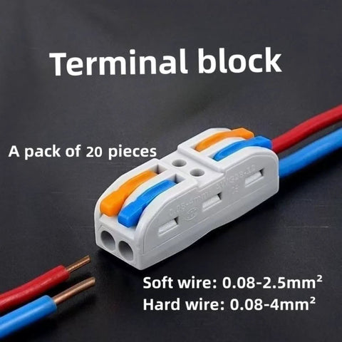 20 Pcs Lever Wire Connectors Push In Splice Block 2 In 2 Out Nylon PA66 Shell Tin Copper Conductors for wiring