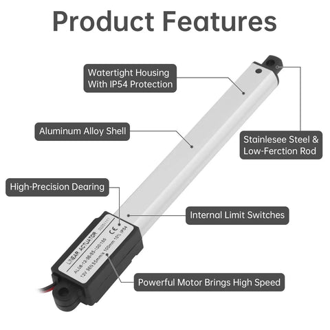 Compact 12V Mini Linear Motion Actuator delivers smooth 100mm stroke at speed with solid 96N push power, featuring aluminum alloy shell.