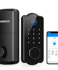 5 in 1 Keyless Entry Smart Lock with Fingerprint Deadbolt Auto Lock Touch Keypad IC Card Passcode Keys and App Control for Front Door Voice Compatible Smart Home Black