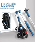Heavy Duty Drywall Sander With Vacuum Dust Collection Pro Grade Power 900W 7.2A Foldable design shown with storage bag
