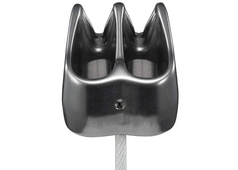 Grey Verso Belay Device Crazy Light Climbing And Rappelling Gear, shown close-up, compatible with single, half, and twin ropes.