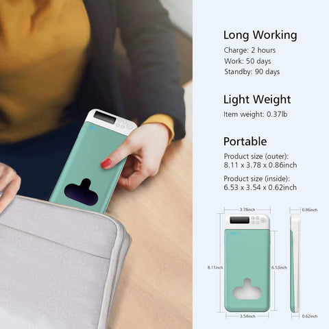 Portable Timed Phone Lock Box for Digital Detox and Study Grind with Chill Out Self Control Timer Secure Stash for iPhones and Android Devices Helps Tune Out Screen Time Distractions Green held while placing in a bag.