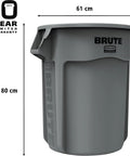 Heavy Duty 44 Gallon Gray Trash Can With Dome Top And Snap Lock Industrial Workhorse Waste Bin Built Rock Solid Stackable Commercial Storage Container Made In Usa, showing side view and dimensions.