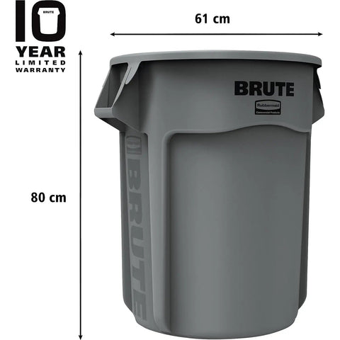 Heavy Duty 44 Gallon Gray Trash Can With Dome Top And Snap Lock Industrial Workhorse Waste Bin Built Rock Solid Stackable Commercial Storage Container Made In Usa, showing side view and dimensions.