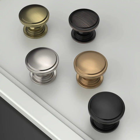 Ten Pack One And One Quarter Inch Cabinet Knobs Set In Champagne Bronze And Gold Dope Finishes, Round Single Hole Drawer Pulls