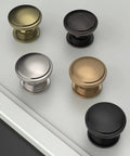 Champagne Bronze Kitchen Cabinet Knobs Set 25 Pack 1 1/4 Inch Round Drawer Pulls Gold Tone Single Hole Cabinet Knobs Displayed