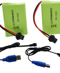 Two Pack 3.7V 600mAh Li-Ion Rechargeable Batteries With 2 USB Charger Cables For RC Dog Robot K9 Remote Control Toys, SM-2P Connector Compatible
