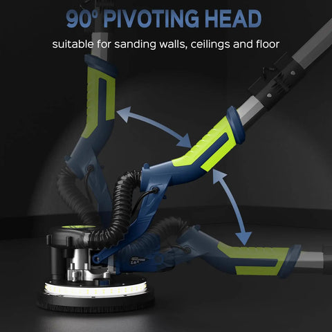 Drywall Sander With 8 Amp Copper Motor, Heavy Duty Pro Grade DIY Tool For Popcorn Ceiling Removal showing 90° pivoting head