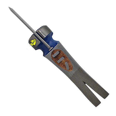 19 Ounce California Framer Hammer with Milled Face and Curved Hickory Handle, shown with detailed top down view of head and handle.