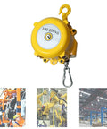 Badass Heavy Duty Retractable Tool Balancer With One Point Five Meter Steel Wire Rope And Swivel Hook For Garage Setup And Rig Suspension Handling Two Hundred Kilograms Without A Fuss, yellow tool balancer with hook.