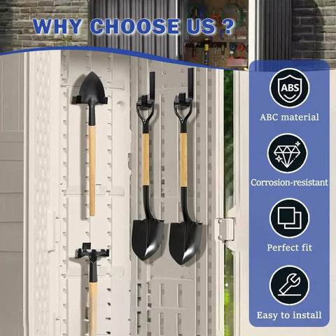 Six Pack Heavy Duty ABS Storage Shed Hooks For Ladders Garden Rakes And Bulk Tools J Shaped U Shaped V Shaped Tool Organizers fitting shed panel