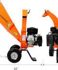 Side view of Rugged 7HP Gas Powered Wood Chipper Shredder Mulcher With 3 Inch Capacity And 212cc OHV Engine EP-A Certified Orange Compact