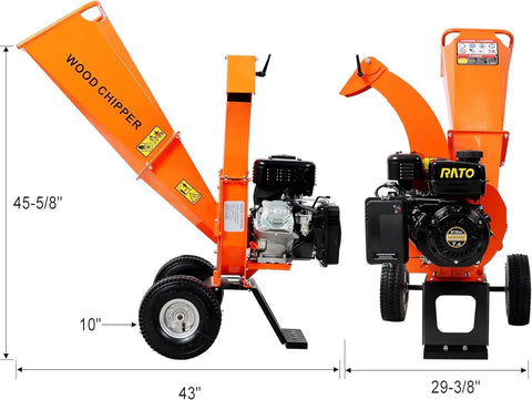 Side view of Rugged 7HP Gas Powered Wood Chipper Shredder Mulcher With 3 Inch Capacity And 212cc OHV Engine EP-A Certified Orange Compact