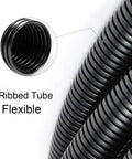 Close-up of black 100 Ft 1/4 Inch Wire Loom Split Tubing Auto Wire Conduit Flexible Cover for automotive and industrial use