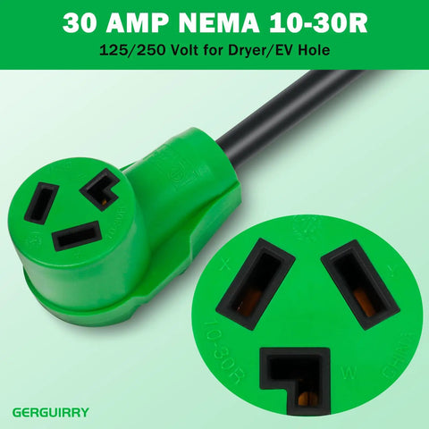 Close-up of 30 Amp NEMA 10-30R plug from Heavy Duty 25ft 30 Amp Dryer Extension Cord 3 Prong NEMA 10-30P to 10-30R 10-Gauge Copper Weatherproof
