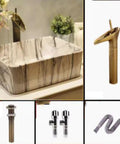 Marbling Vessel Sink, Bathroom Sink Rectangle with Faucet and Drain Ceramic Counter Top Sink Above Counter bathroom view.