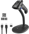 Portable Wireless 1D 2D Barcode Scanner With Stand For Quick Paper And Screen Scans, USB receiver, handheld scanner on stand