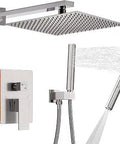 12 Inch Shower System With Rainfall Head And 2 In 1 Handheld Sprayer, Wall Mounted Brass Valve Kit In Brushed Nickel Finish
