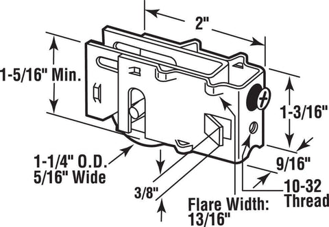 Diagram of 1-1/4 Inch Steel Ball Bearing Sliding Door Roller Assembly With Plain Back Housing, Rear Screw Adjustment, Yellow Zinc Finish.