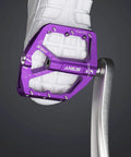 Grippy Aluminum Flat Pedals With Ultra Traction Pins And Sealed Bearings, Lightweight Platform Pedals Built For Mountain, Road, MTB And BMX Riding, 9/16 Inch Spindle, Purple A001 attached to shoe