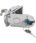 Two Piece Flush Mount Trailer Access Door Latch Set With Push Button Cylinder Closure For Paired Baggage Panels, chrome finish with keys