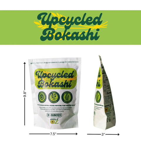 Upcycled Bokashi Compost Starter For Kitchen Bins From 100 Percent Upcycled Grains Dry Bokashi Bran To Totally Speed Up Food And Pet Waste Breakdown With Zero Plastic Packaging Colorado Made, 10 oz bag front and side view