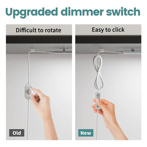 Brighten Your Kitchen With Dimmable Under Cabinet Lighting Kit showing upgraded easy-to-click dimmer switch next to old design